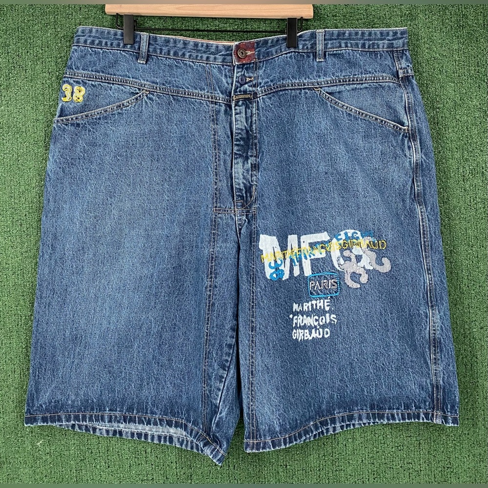Rare VTG Y2K Marithe + Francois Logo Baggy Denim Jean Shorts Jorts Men’s SZ 43